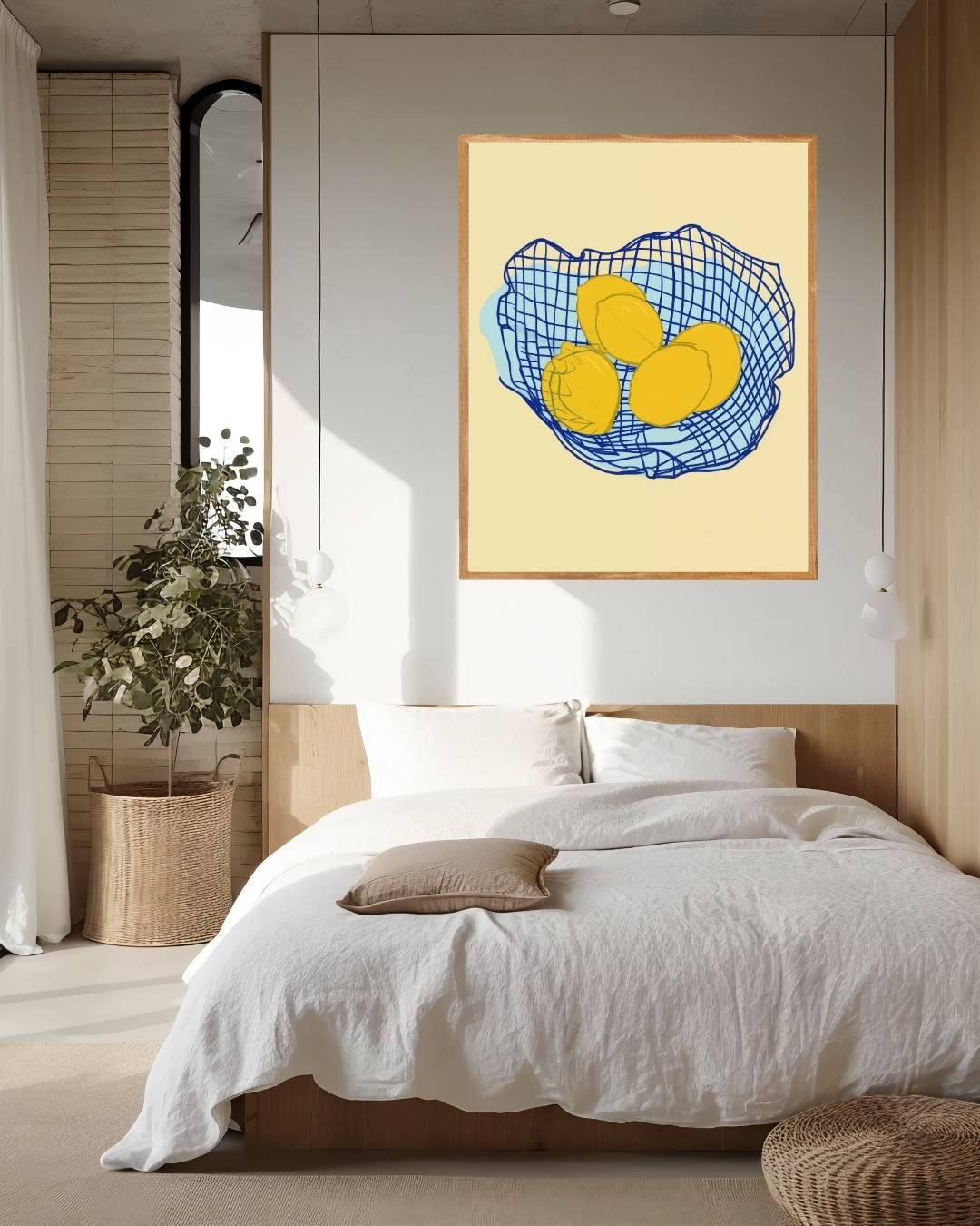 Citroenen in blauwe mand Poster – staande poster voor modern interieur