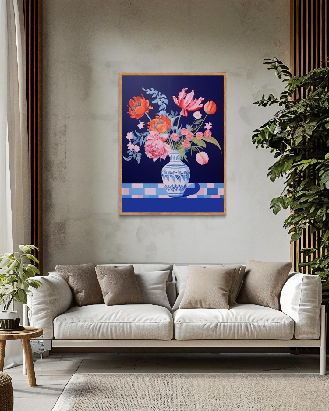 Bloemenpracht in Blauw Poster – staande poster voor modern interieur