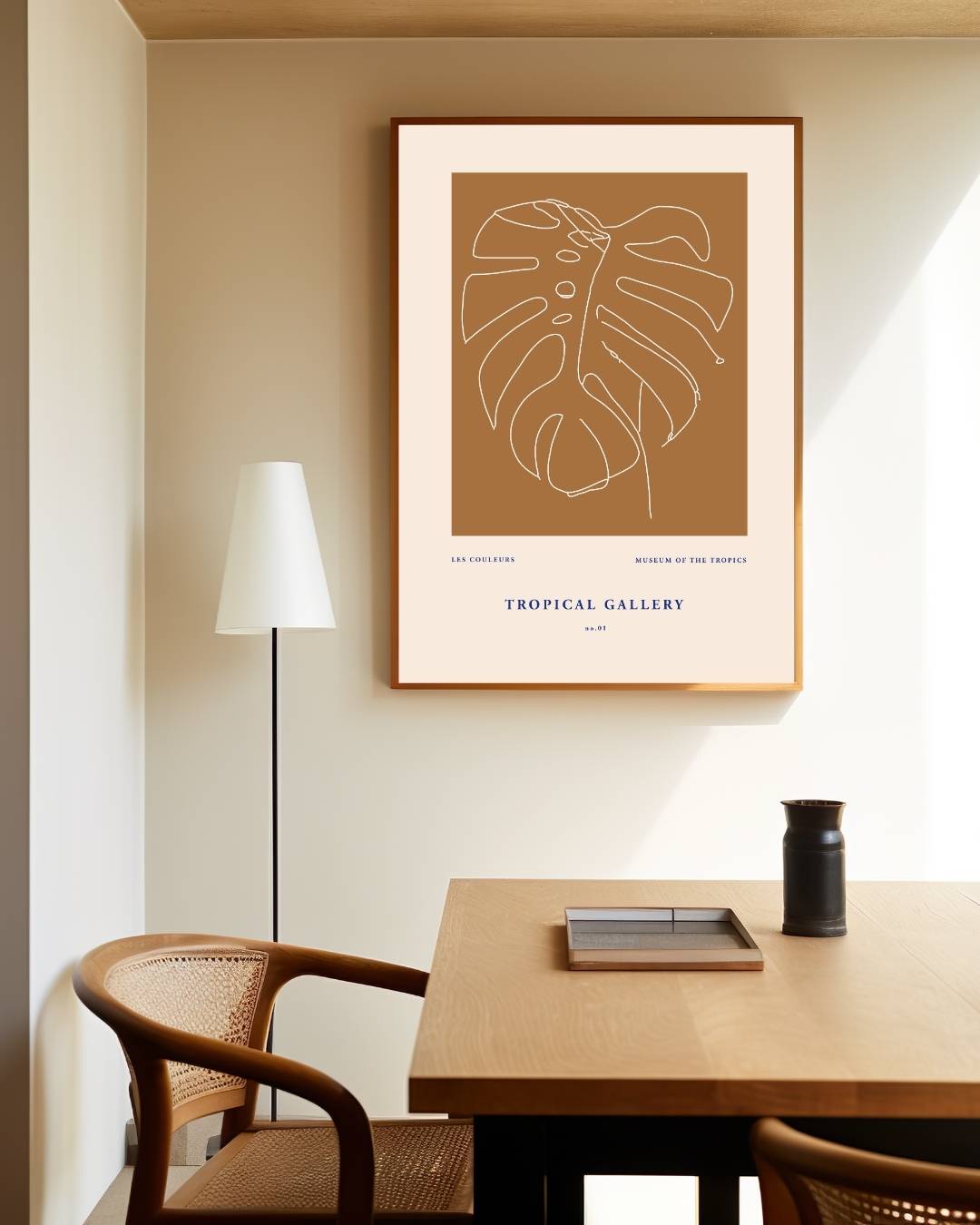 Abstracte monstera bladeren Poster – staande poster voor modern interieur