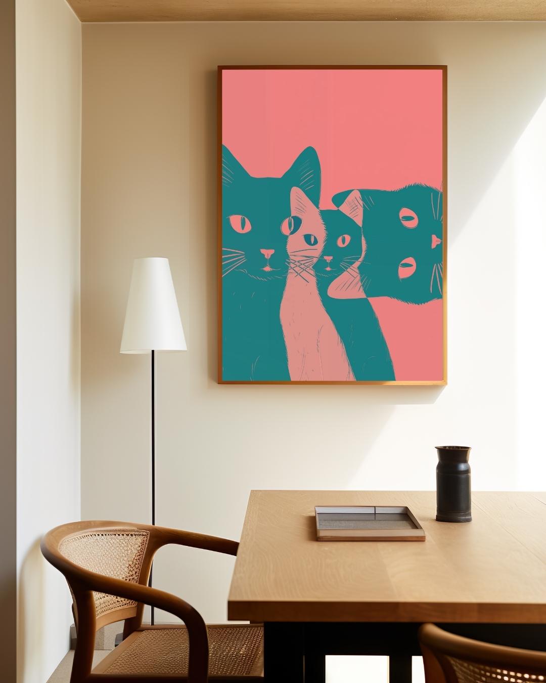 Drie nieuwsgierige katten Poster – staande poster voor modern interieur