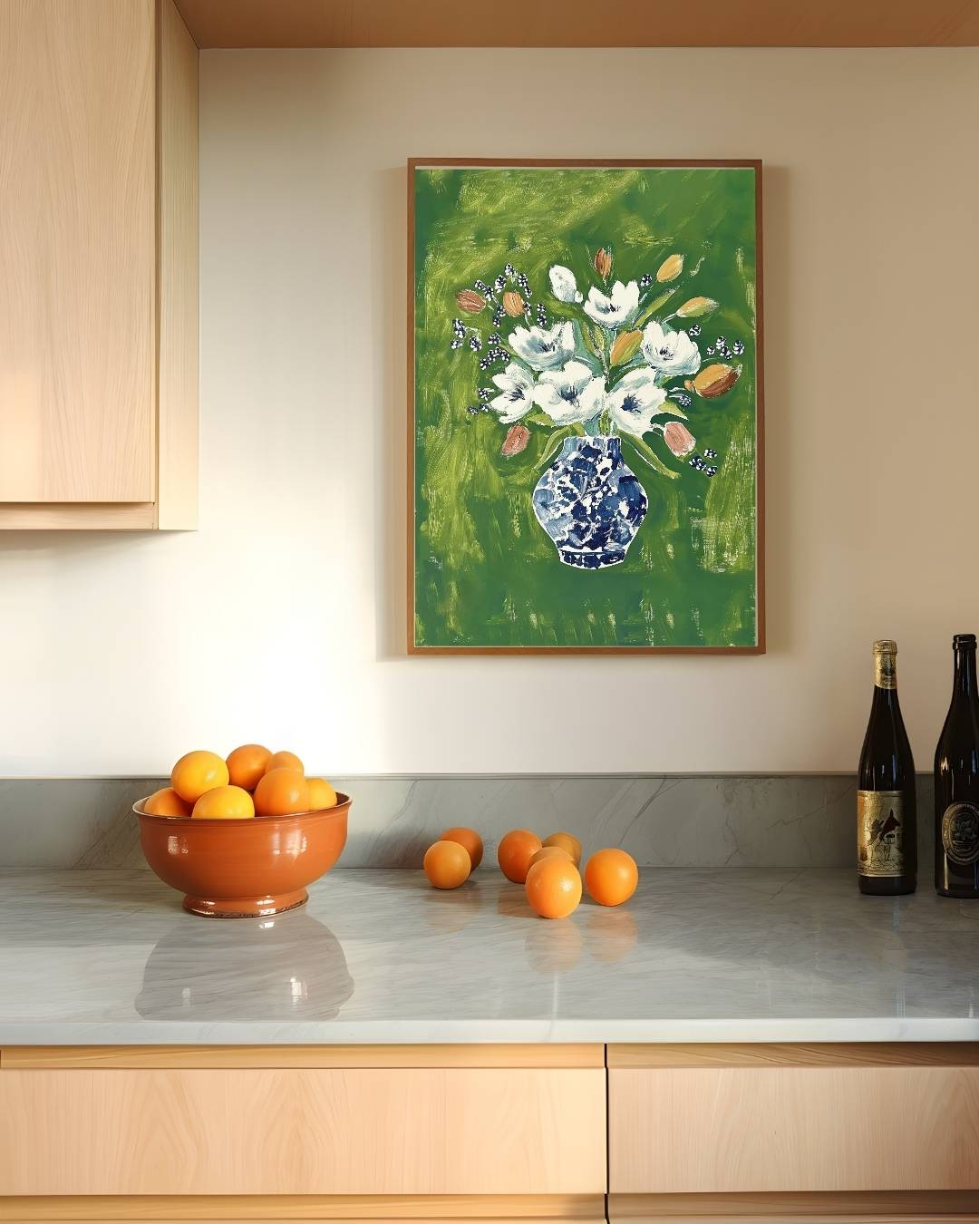 Bloemen in blauwe vaas Poster – staande poster voor modern interieur