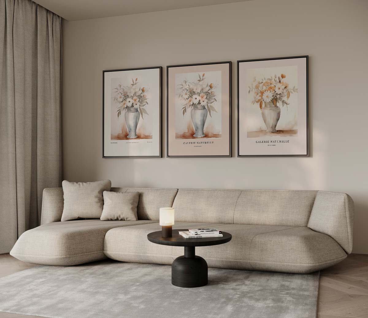 Botanische vazen in vintage stijl – drieluik voor modern interieur