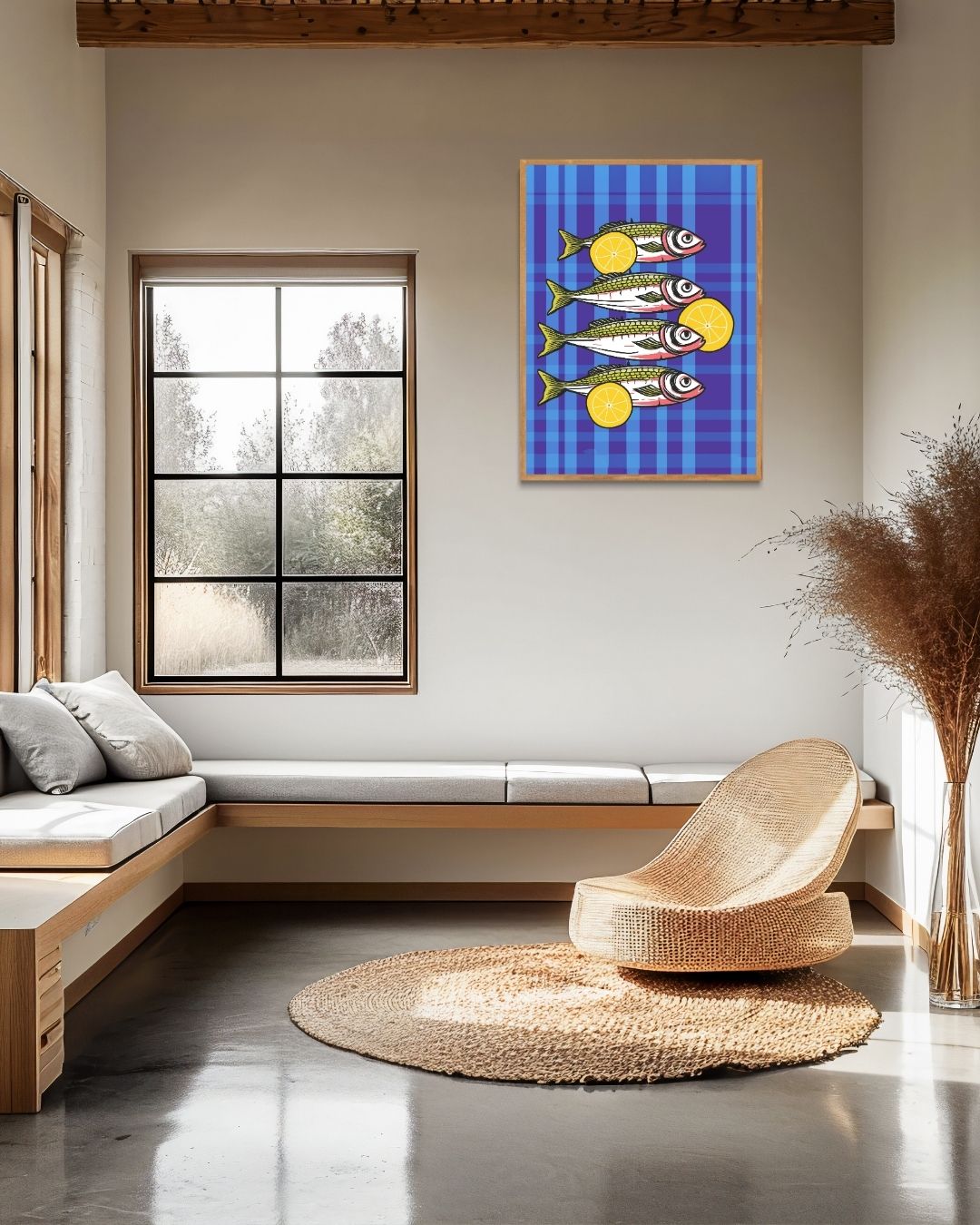 Vrolijke Vissen op Blauw Poster – staande poster voor modern interieur