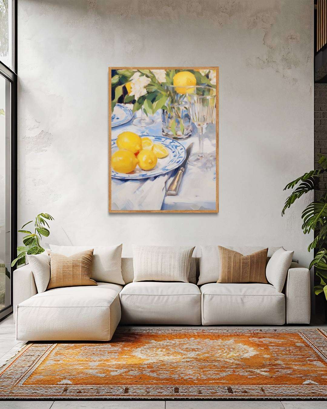 Citroenen op gedekte tafel Poster – staande poster voor modern interieur