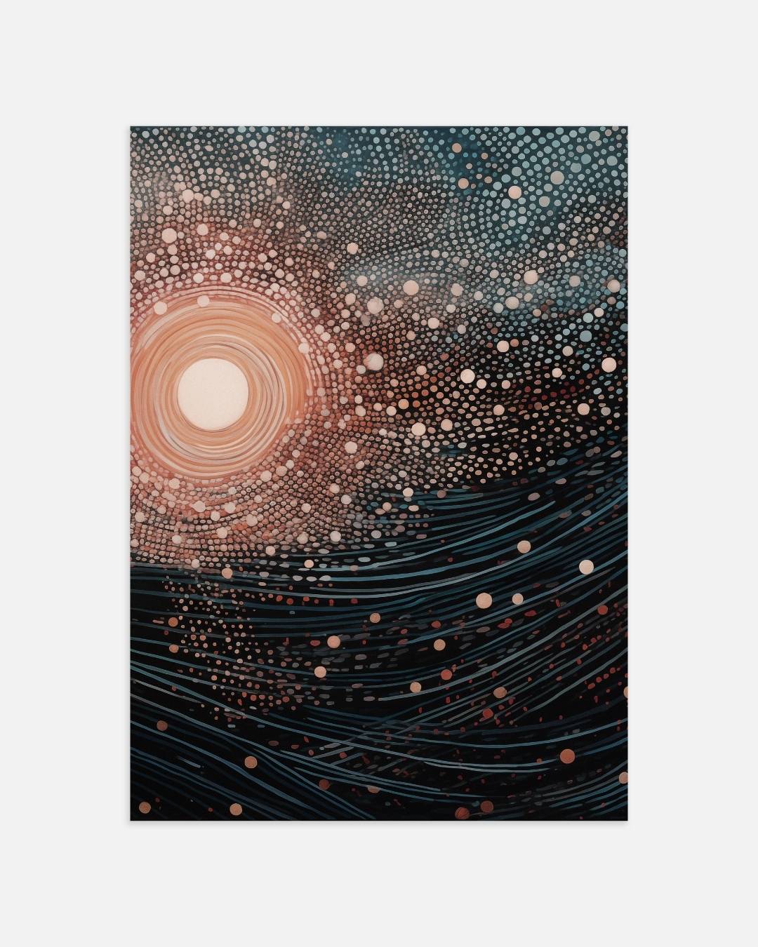 Abstracte zonsondergang en golven Poster – portret wanddecoratie van WallArtistic