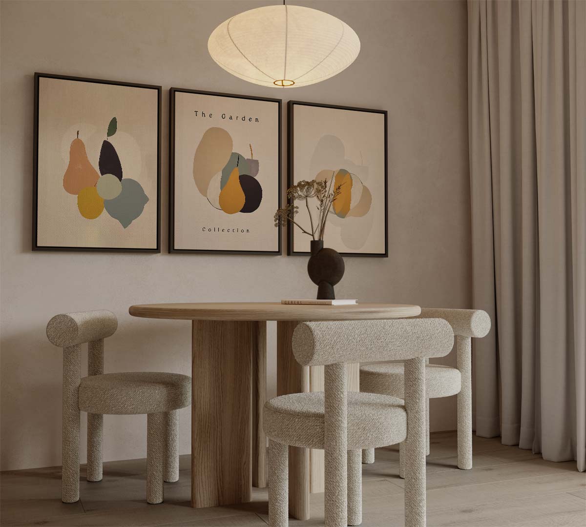 Fruitige modernistische collage – canvas drieluik in portret formaat