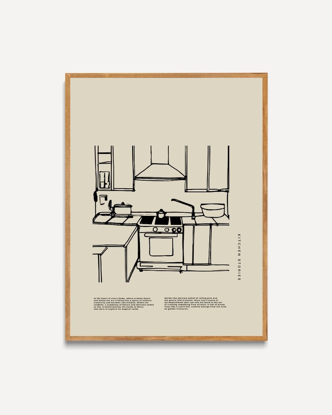 Keukenlijntekening Poster – portret poster als wanddecoratie