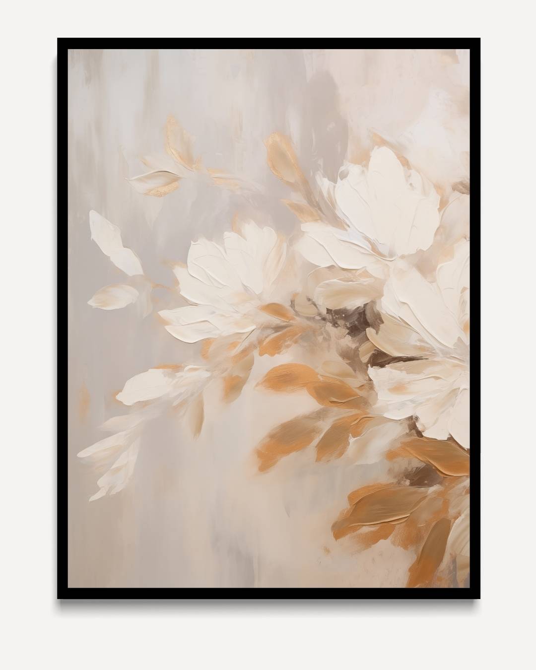 Zachte bloemen in beige – portret kunstwerk als wanddecoratie