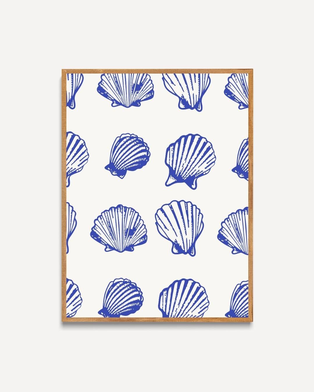 Blauwe schelpenpatroon Poster – portret poster als wanddecoratie