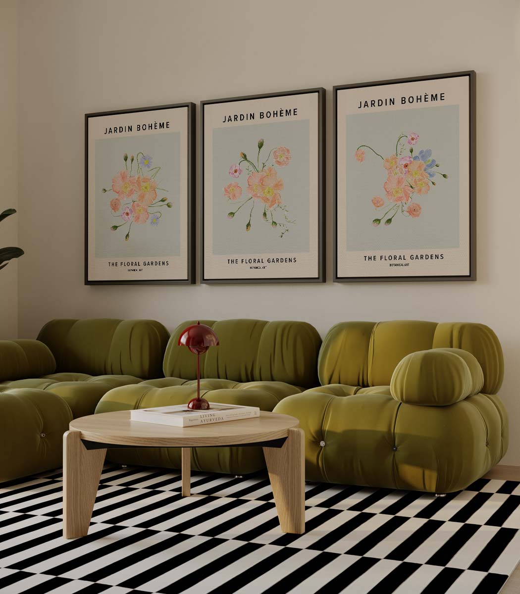 Jardin Bohème bloemencollectie – drieluik als wanddecoratie