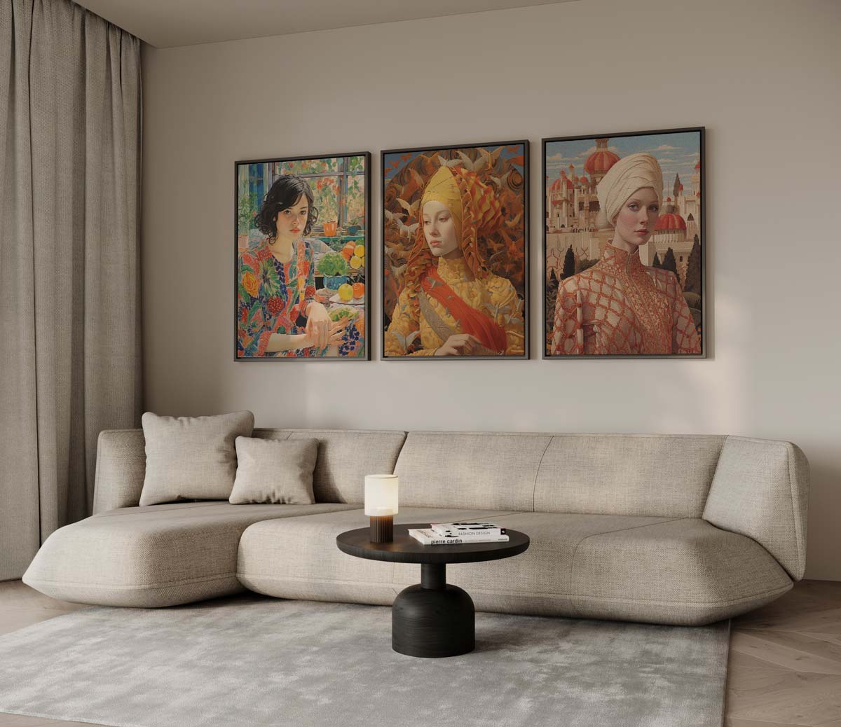 Damesportretten in stijl – drieluik voor modern interieur