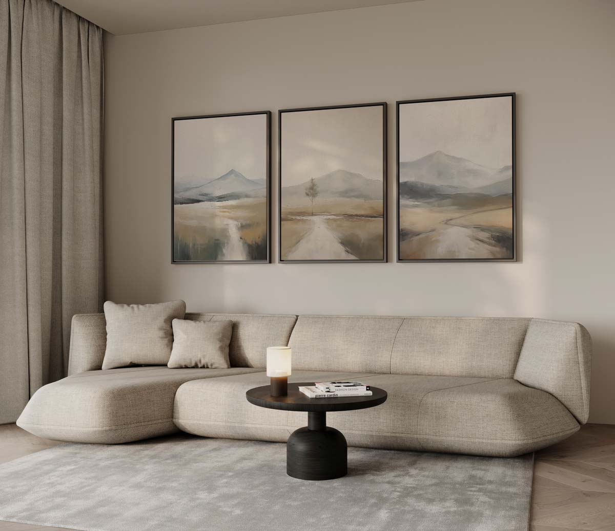 Berglandschap in zachte tonen – drieluik voor modern interieur