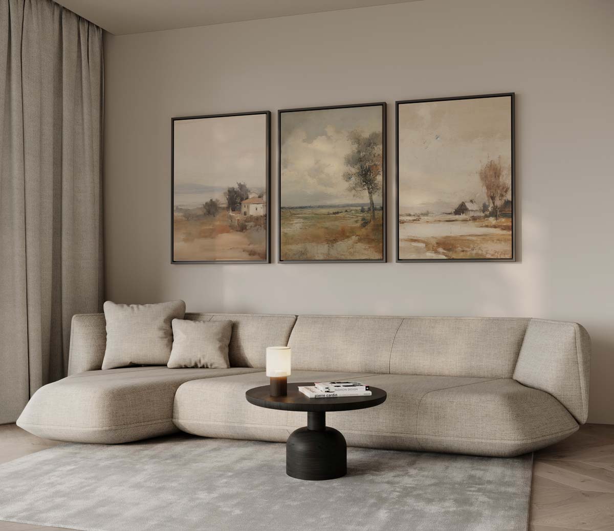 Zacht landelijk landschap – drieluik voor modern interieur