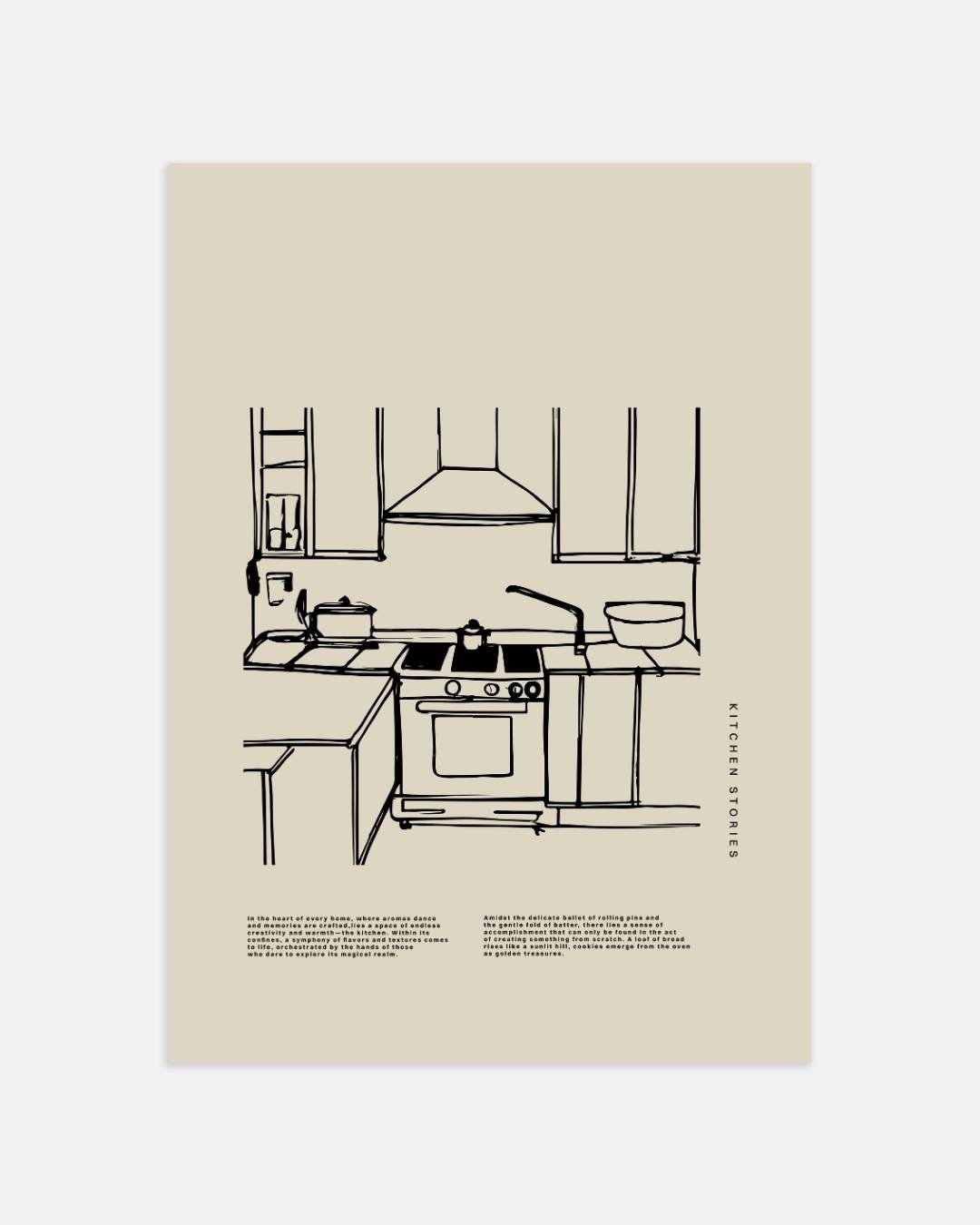 Keukenlijntekening Poster – portret wanddecoratie van WallArtistic