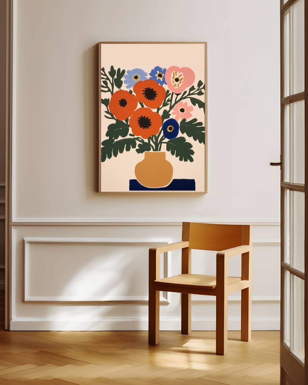 Bloemen in oranje vaas Poster – staande poster voor modern interieur