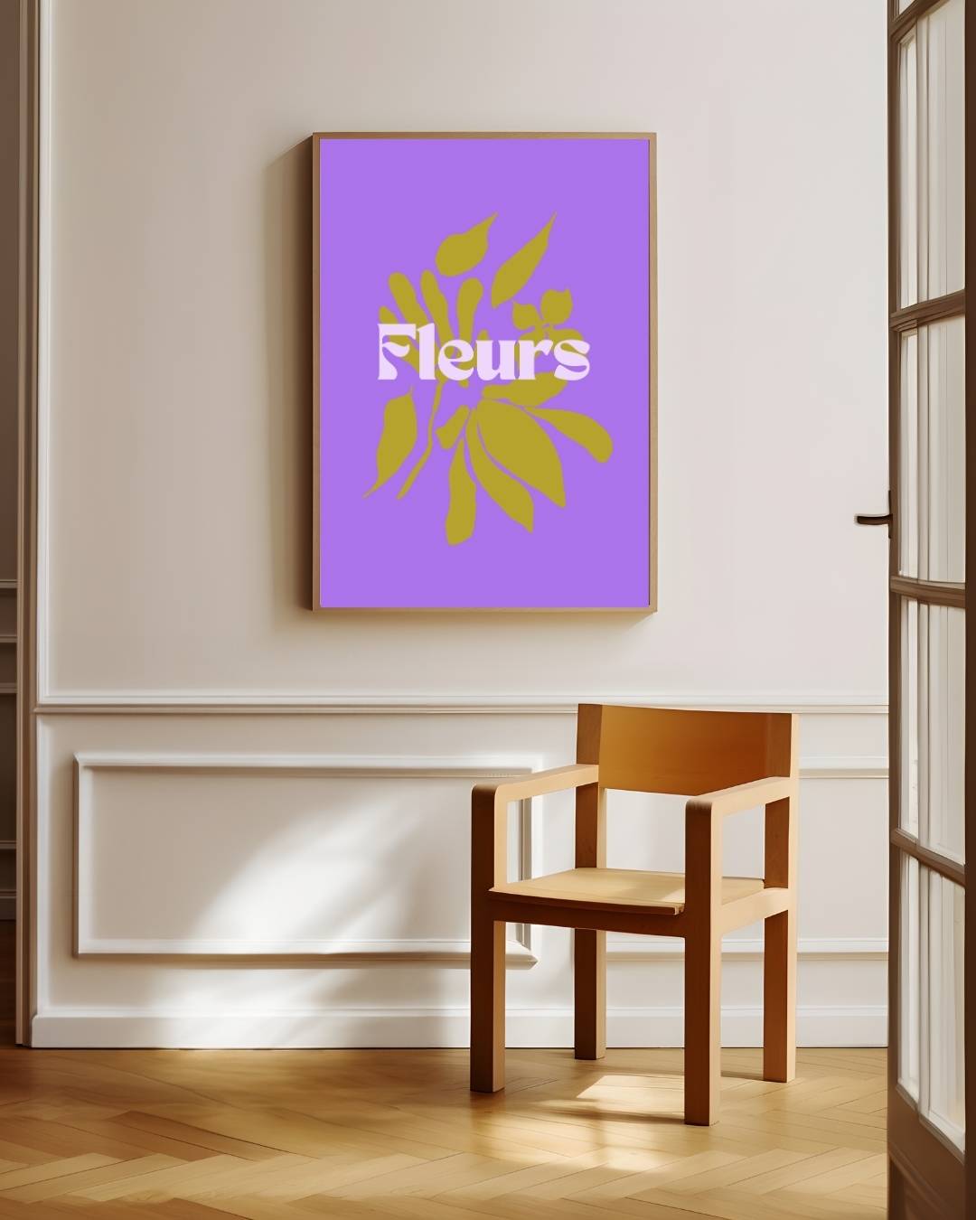 Fleurs gele abstracte bloemensilhouet Poster – staande poster voor modern interieur