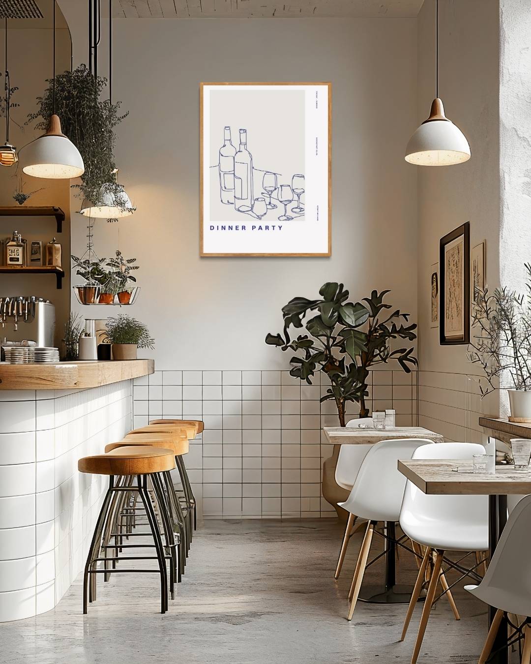 Dinner party wijnflessen Poster – staande poster voor modern interieur