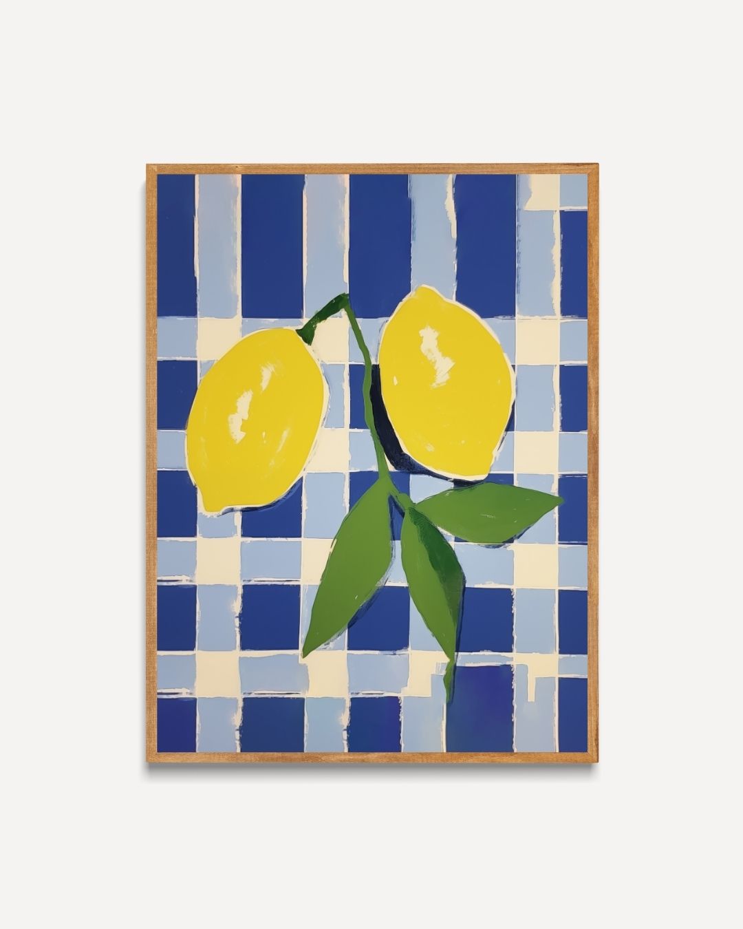 Citroenen op blauw Poster – portret poster als wanddecoratie