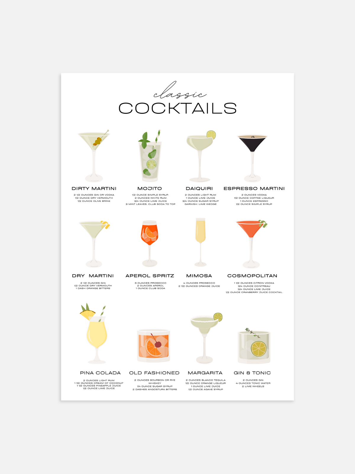 Classic cocktails Poster – portret poster als wanddecoratie
