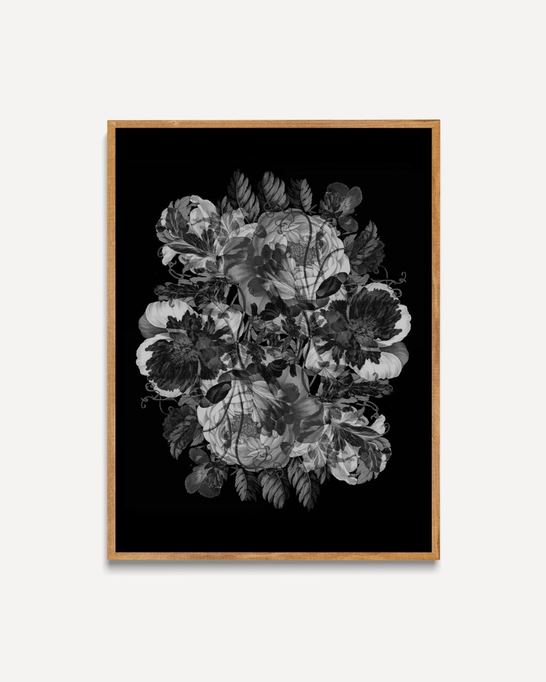 Bloemen en schedels in zwart-wit Poster – portret poster als wanddecoratie