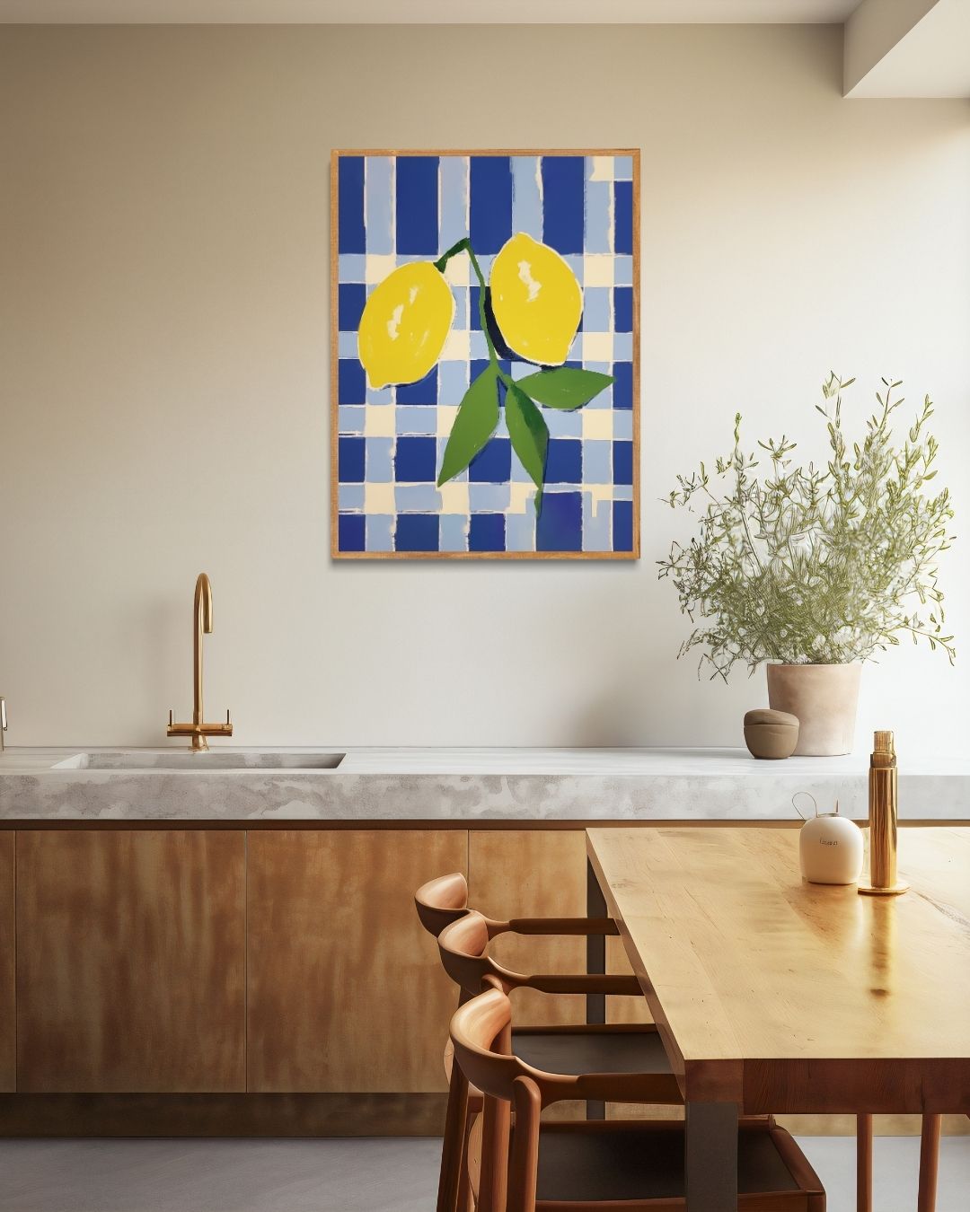 Citroenen op blauw Poster – staande poster voor modern interieur