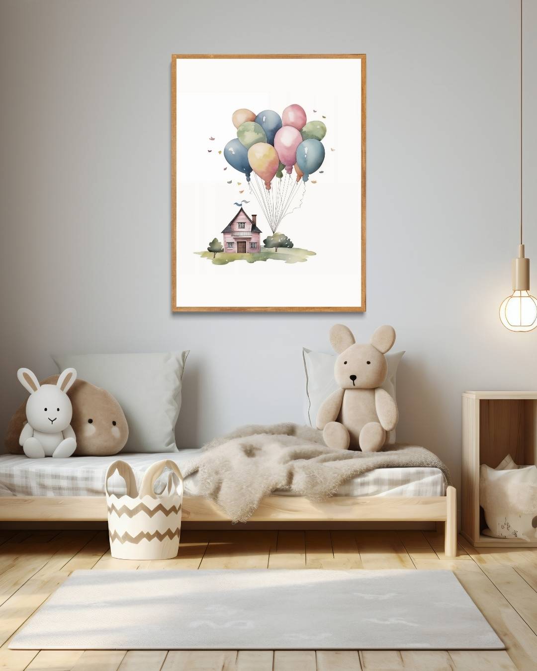 Huis met ballonnen illustratie Poster – staande poster voor modern interieur