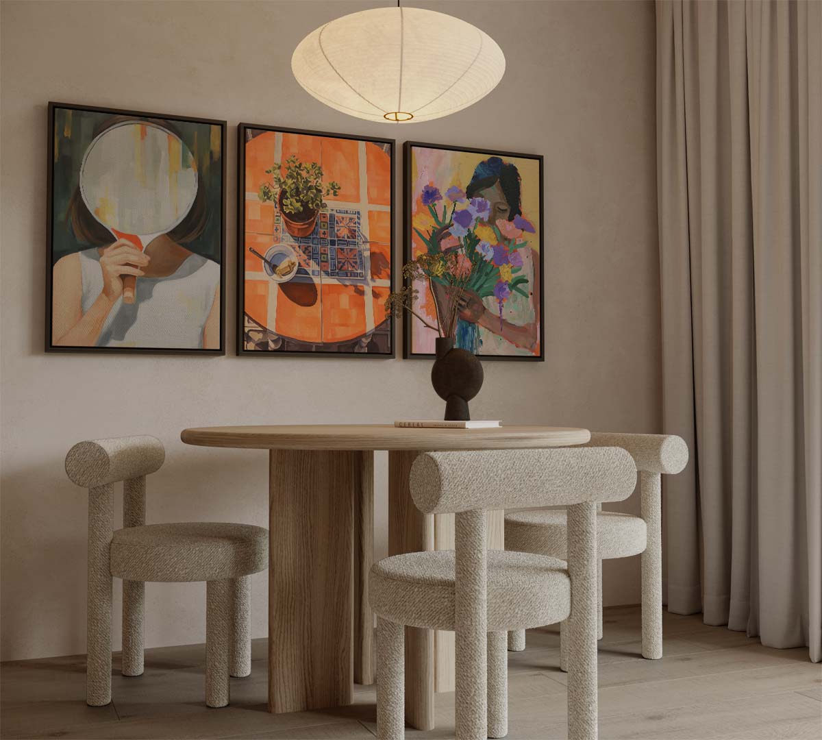Kunstzinnige scènes in warme tinten – canvas drieluik in portret formaat