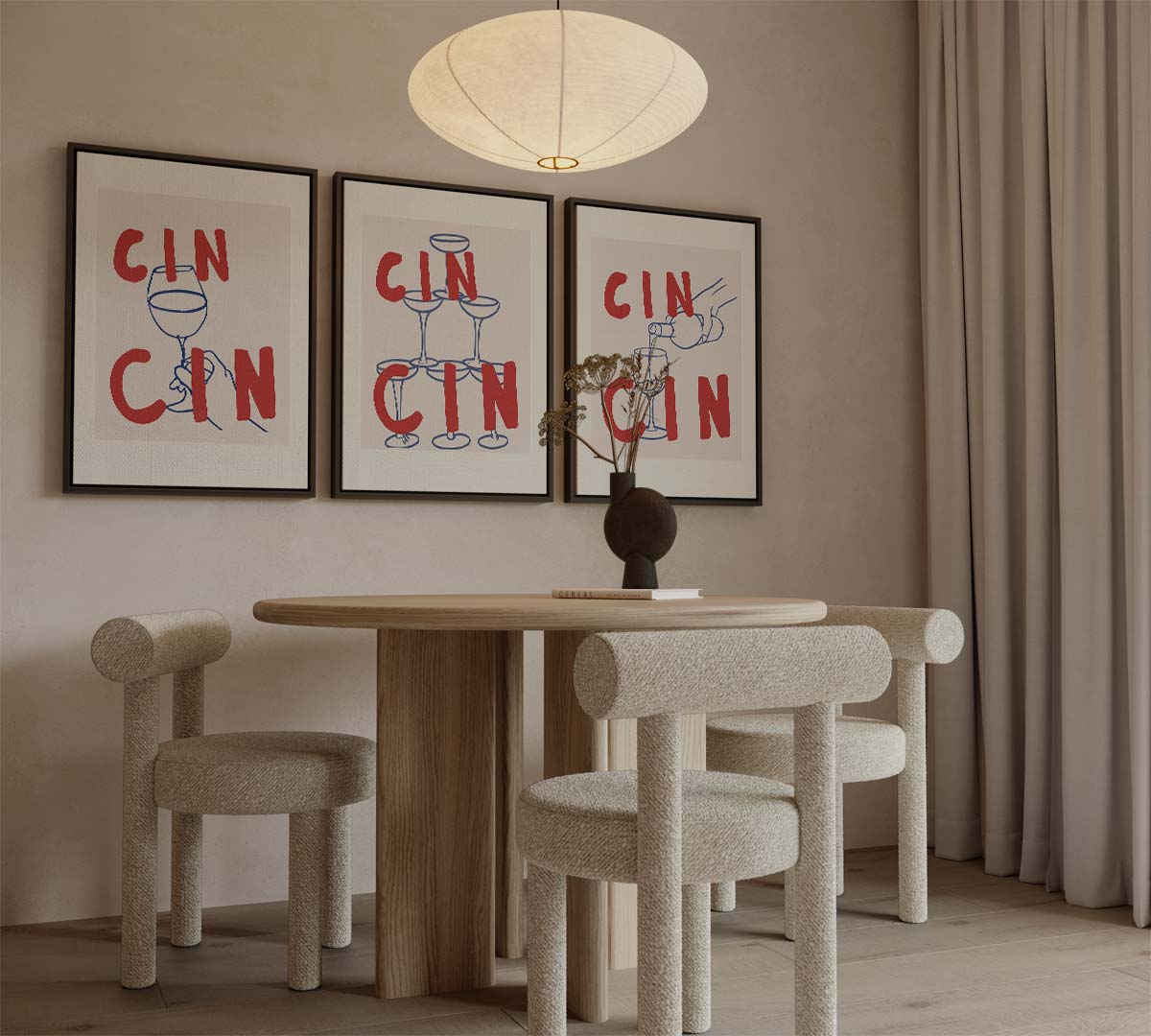 Cin Cin toastillustraties – canvas drieluik in portret formaat