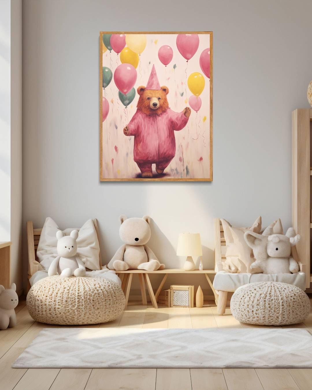 Feestelijke beer met ballonnen Poster – staande poster voor modern interieur