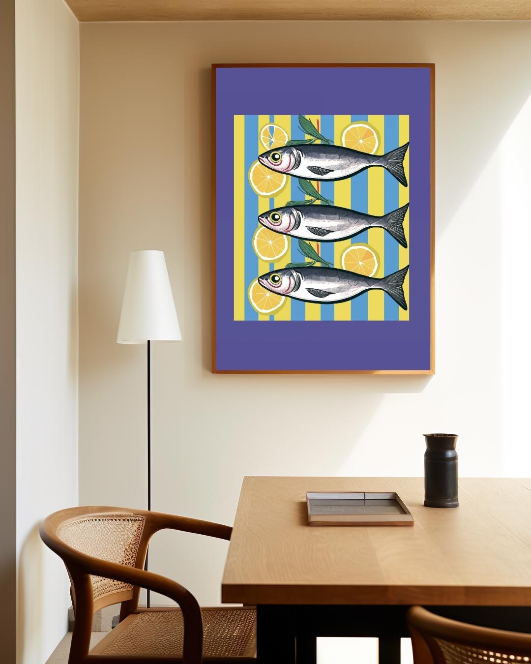 Vrolijke vissen en citroenen Poster – staande poster voor modern interieur
