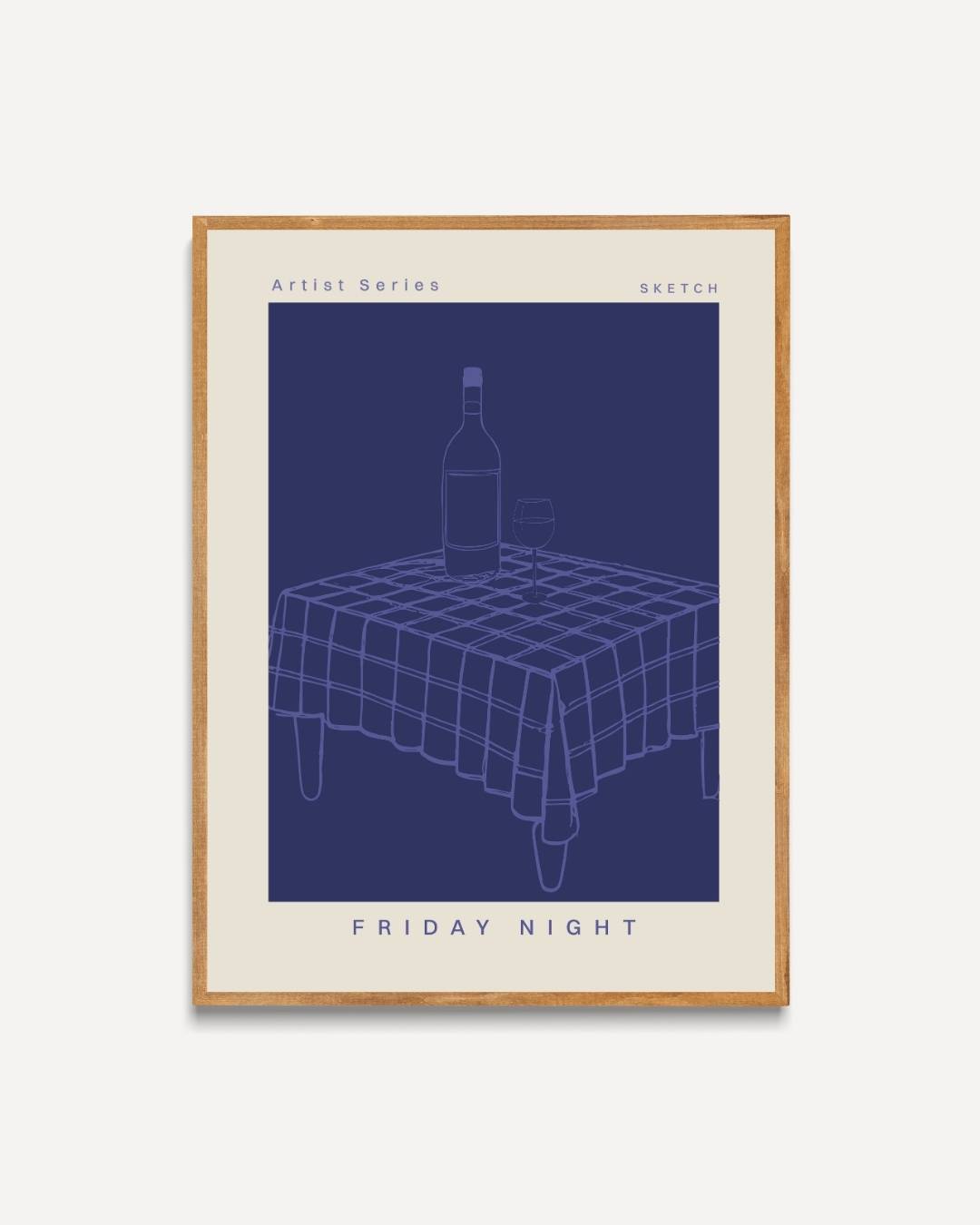 Friday night blauwe tinten Poster Kunstwerk – portret poster als wanddecoratie