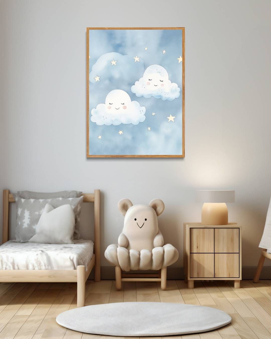 Dromerige wolkjes en sterren Poster – staande poster voor modern interieur