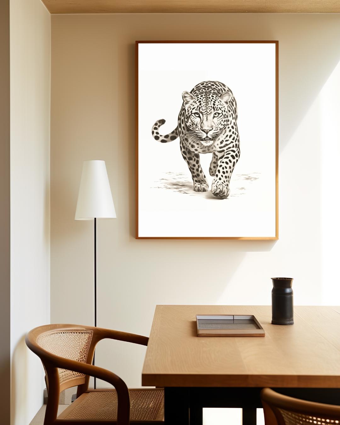 Luipaard in Zwart-Wit Poster – staande poster voor modern interieur
