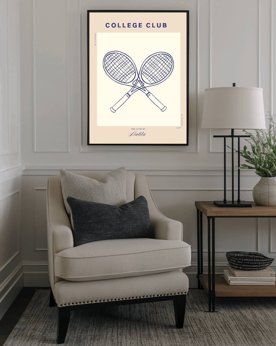 College Club tennisrackets Poster – staande poster voor modern interieur