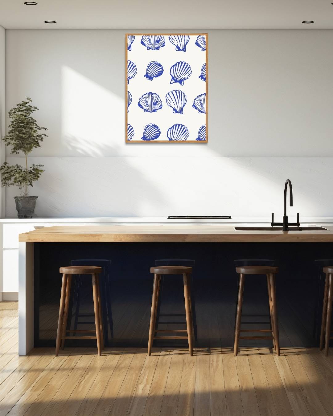 Blauwe schelpenpatroon Poster – staande poster voor modern interieur