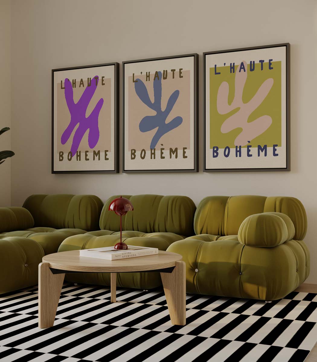 Abstracte collage in bohemienstijl – drieluik als wanddecoratie
