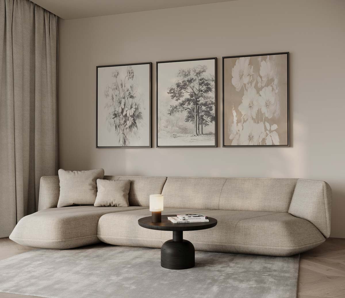 Neutrale natuurstudies – drieluik voor modern interieur