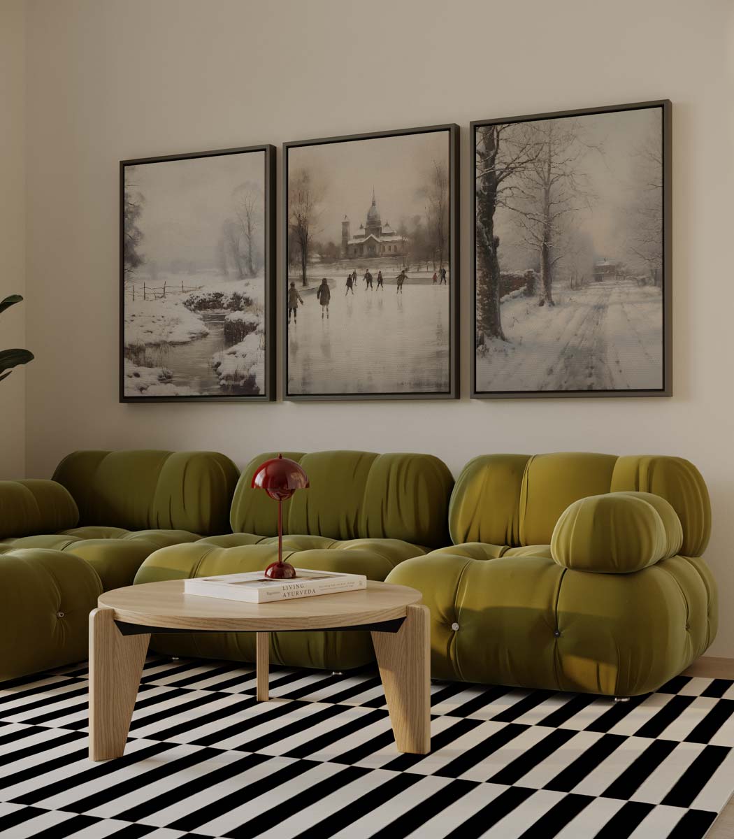 Winterse schaatsscène – drieluik voor modern interieur