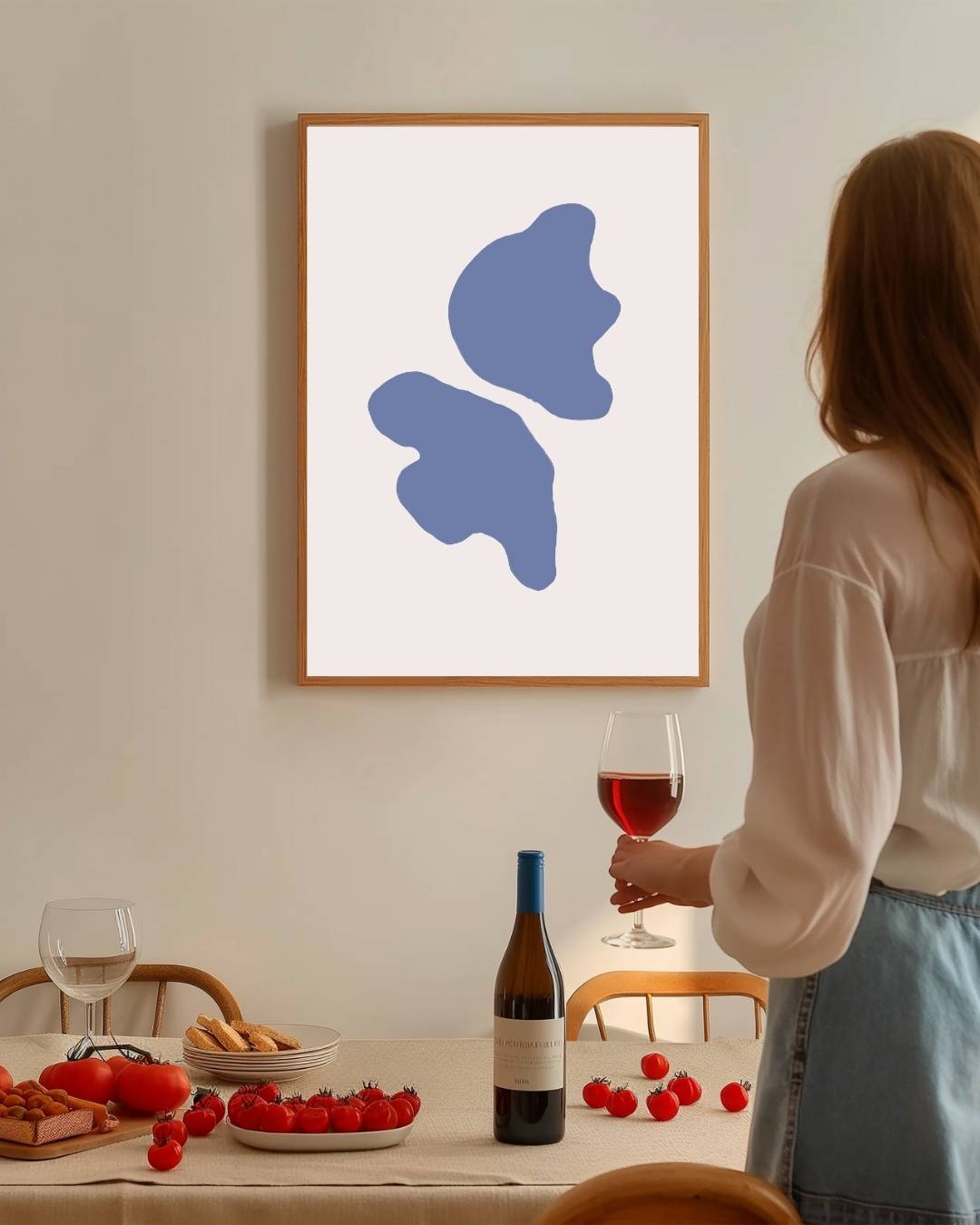 Blauwe abstracte vormen Poster – staande poster voor modern interieur