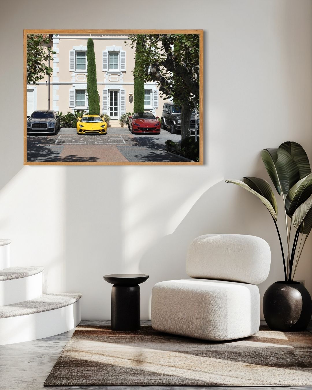 Luxe villa met sportauto's Poster – staande poster voor modern interieur