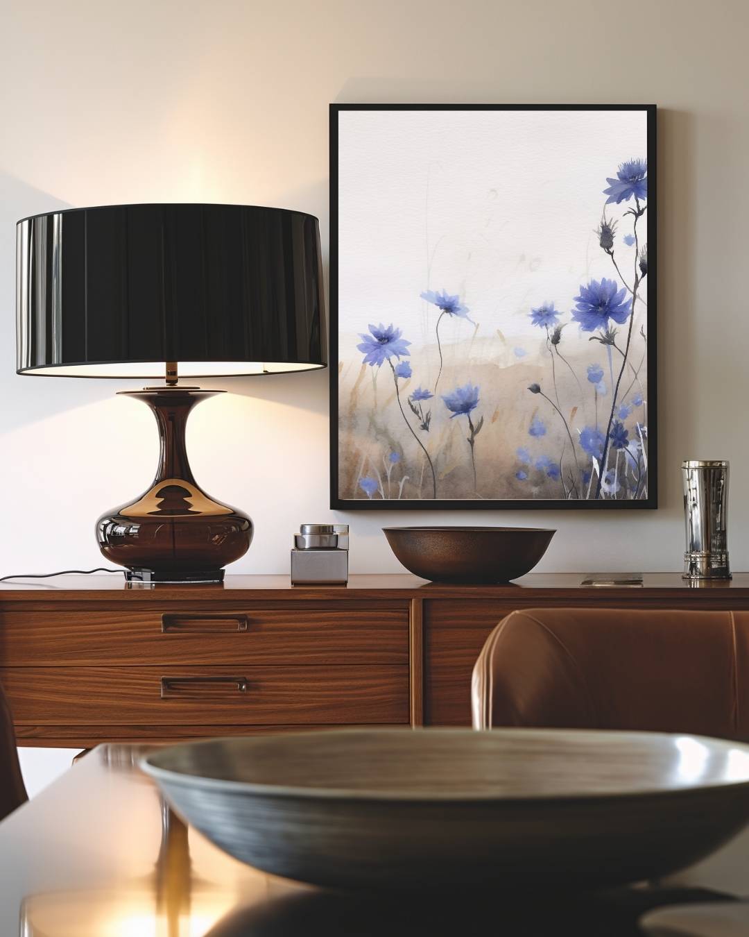 Blauwe veldbloemen Poster – staande poster voor modern interieur