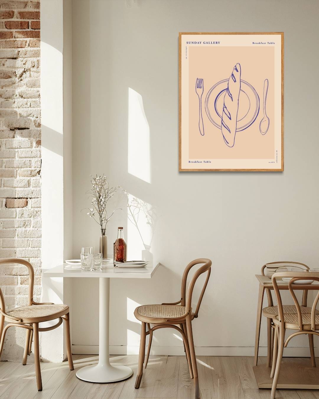 Ontbijttafel met brood Poster Kunstwerk – staande poster voor modern interieur