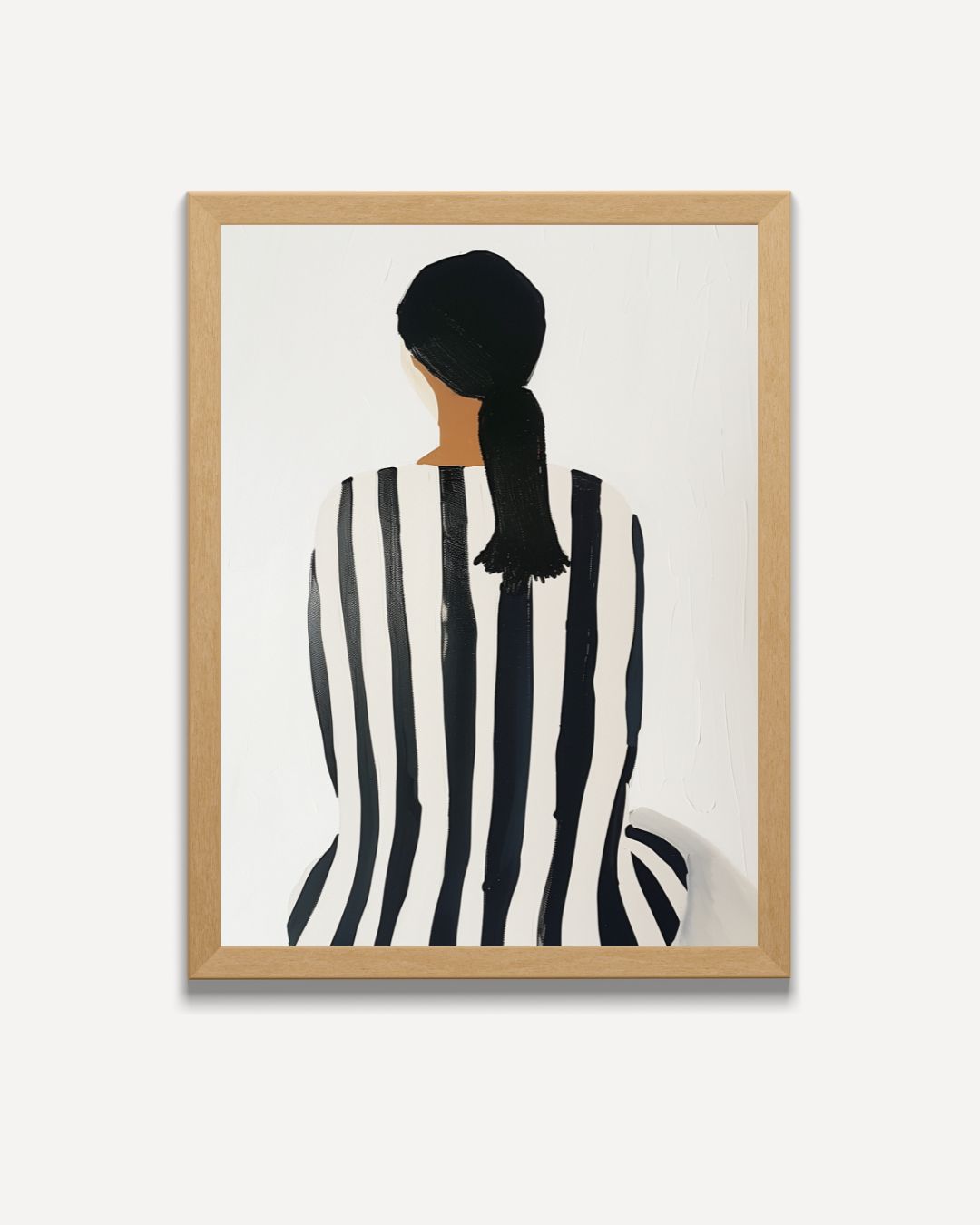 Vrouw in Zwart-Witte Strepen Poster – portret poster als wanddecoratie
