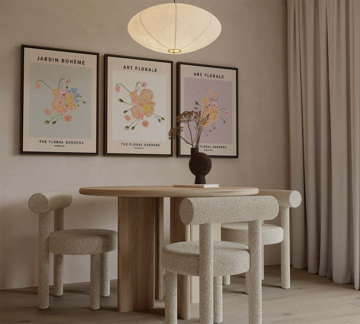 Florale kunst in pastel – canvas drieluik in portret formaat