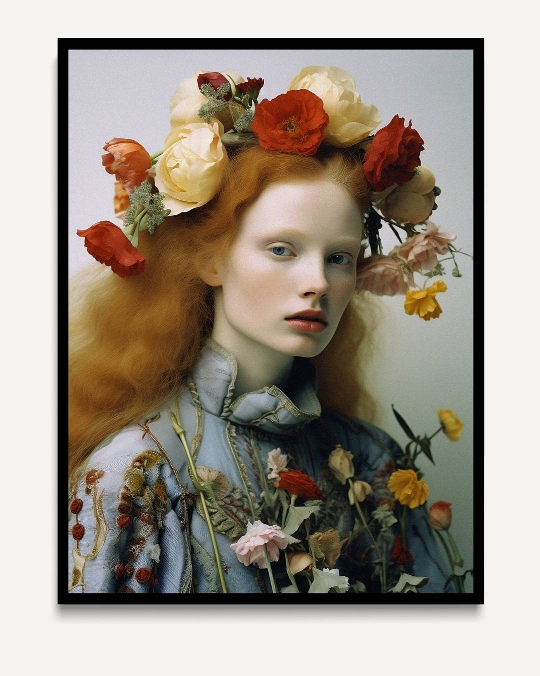 Portret met bloemenkroon I – portret kunstwerk als wanddecoratie