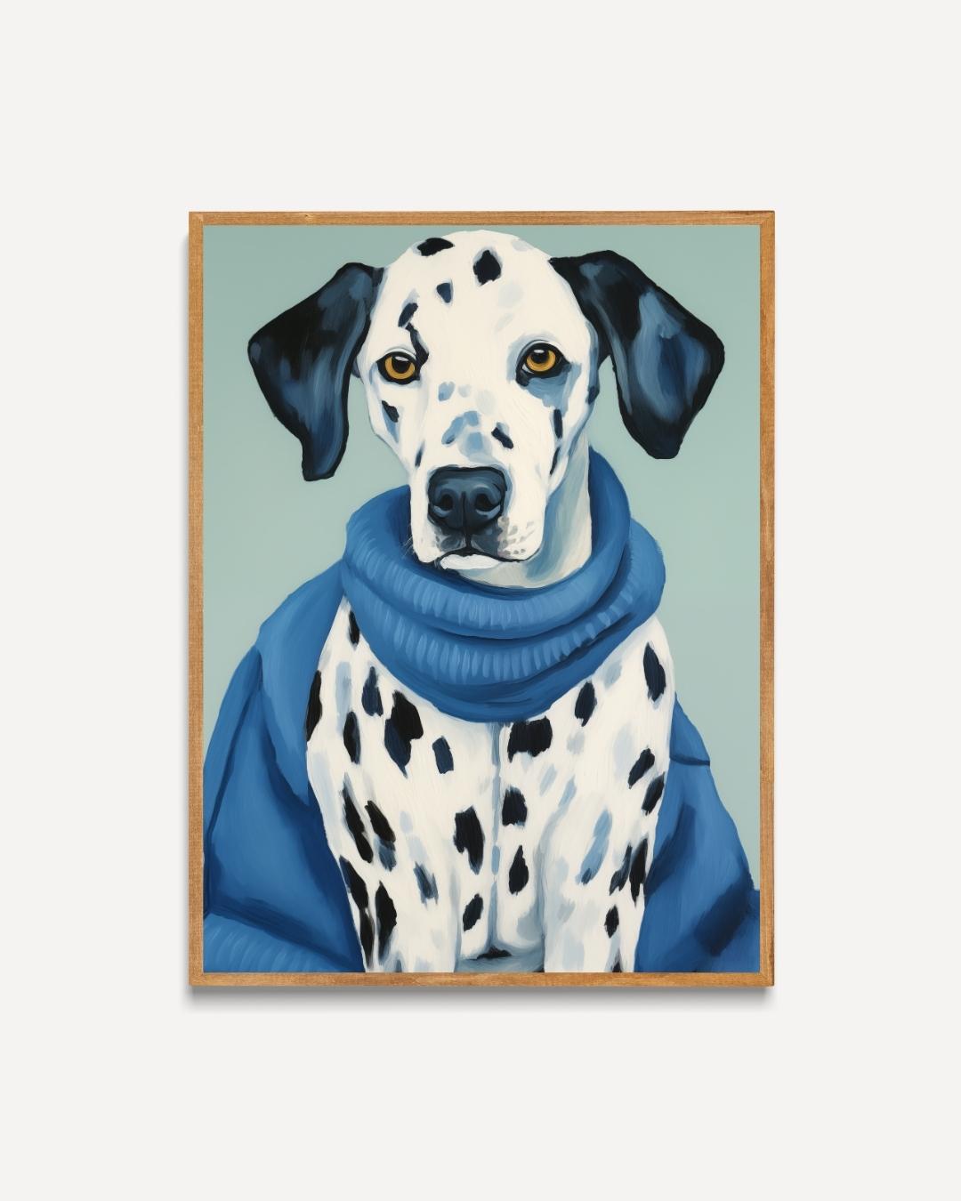 Dalmatier in blauwe trui Poster – portret poster als wanddecoratie