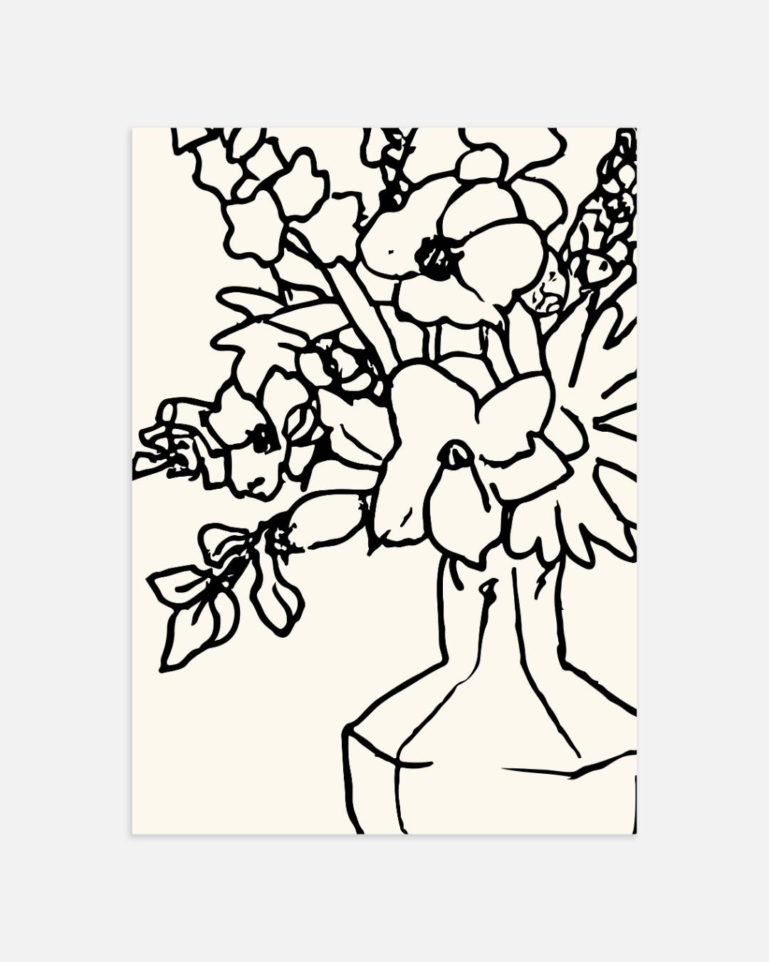 Bold floral vase line art Poster – portret wanddecoratie van WallArtistic