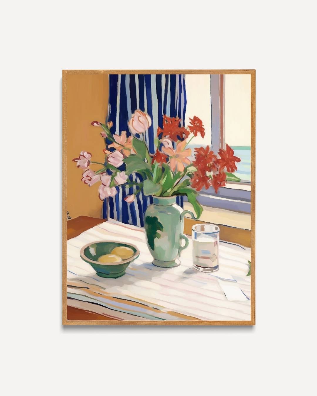 Floral still life with green vase Poster – portret poster als wanddecoratie