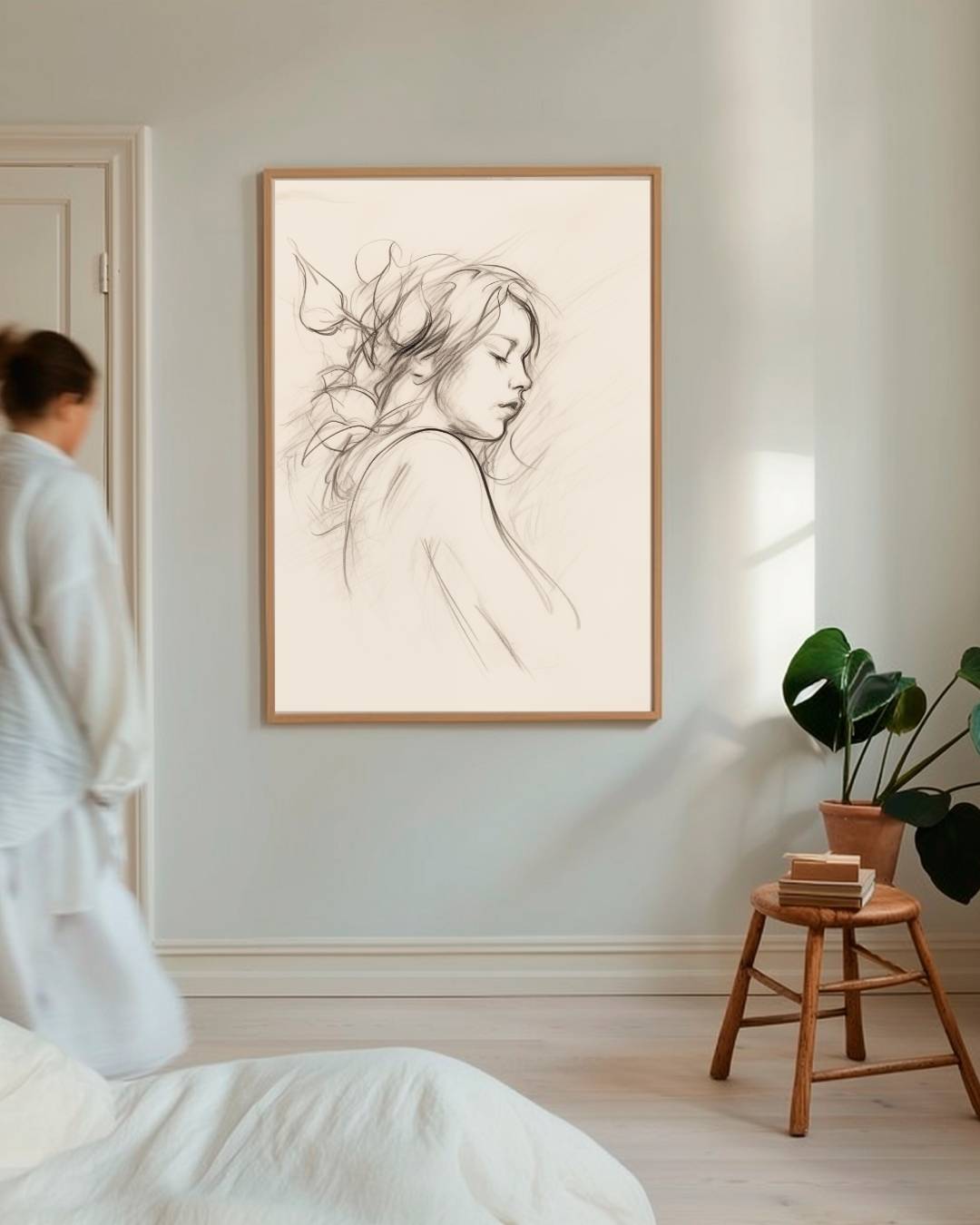 Dromerige vrouw schets Poster – staande poster voor modern interieur