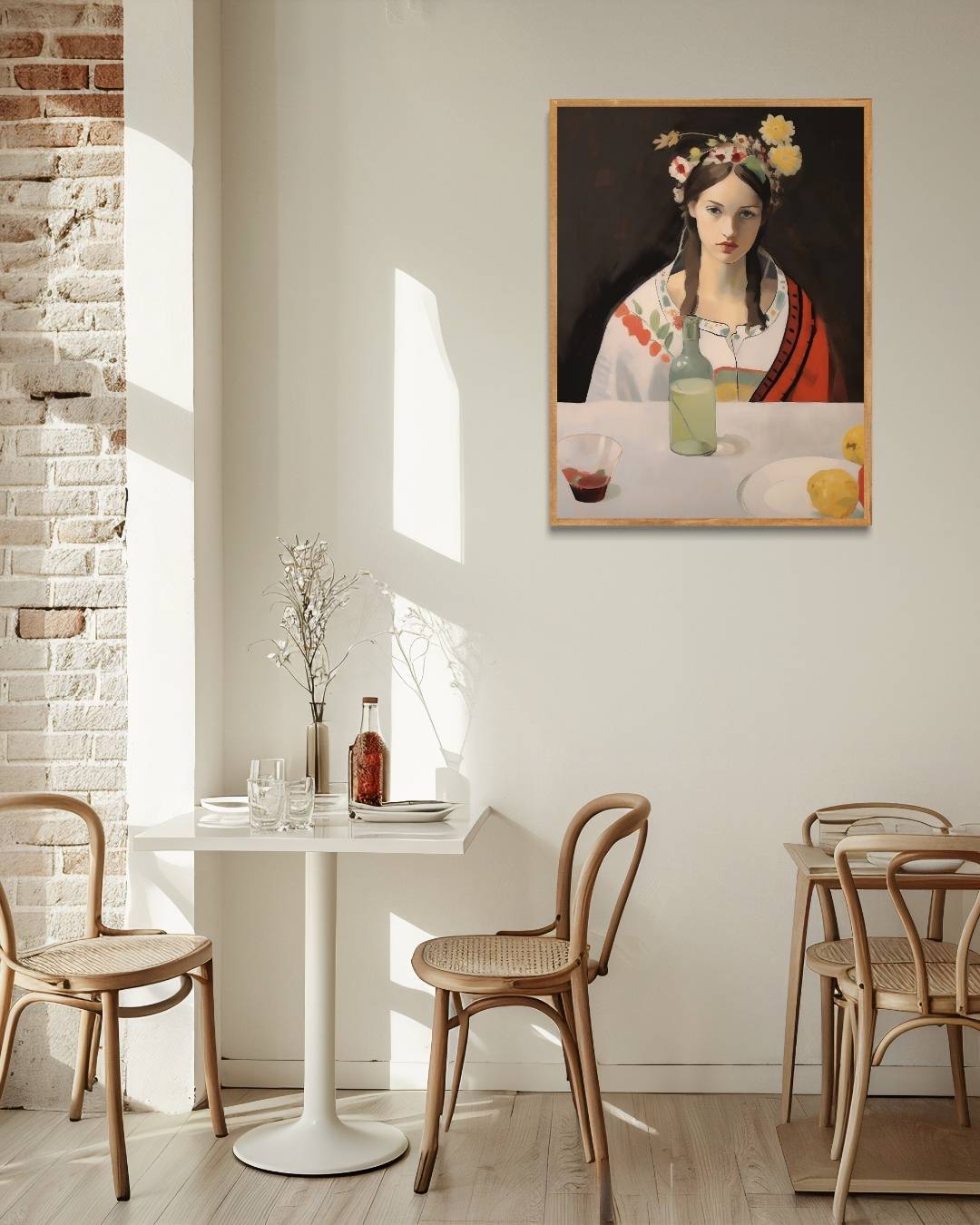 Portret met bloemenkrans Poster – staande poster voor modern interieur